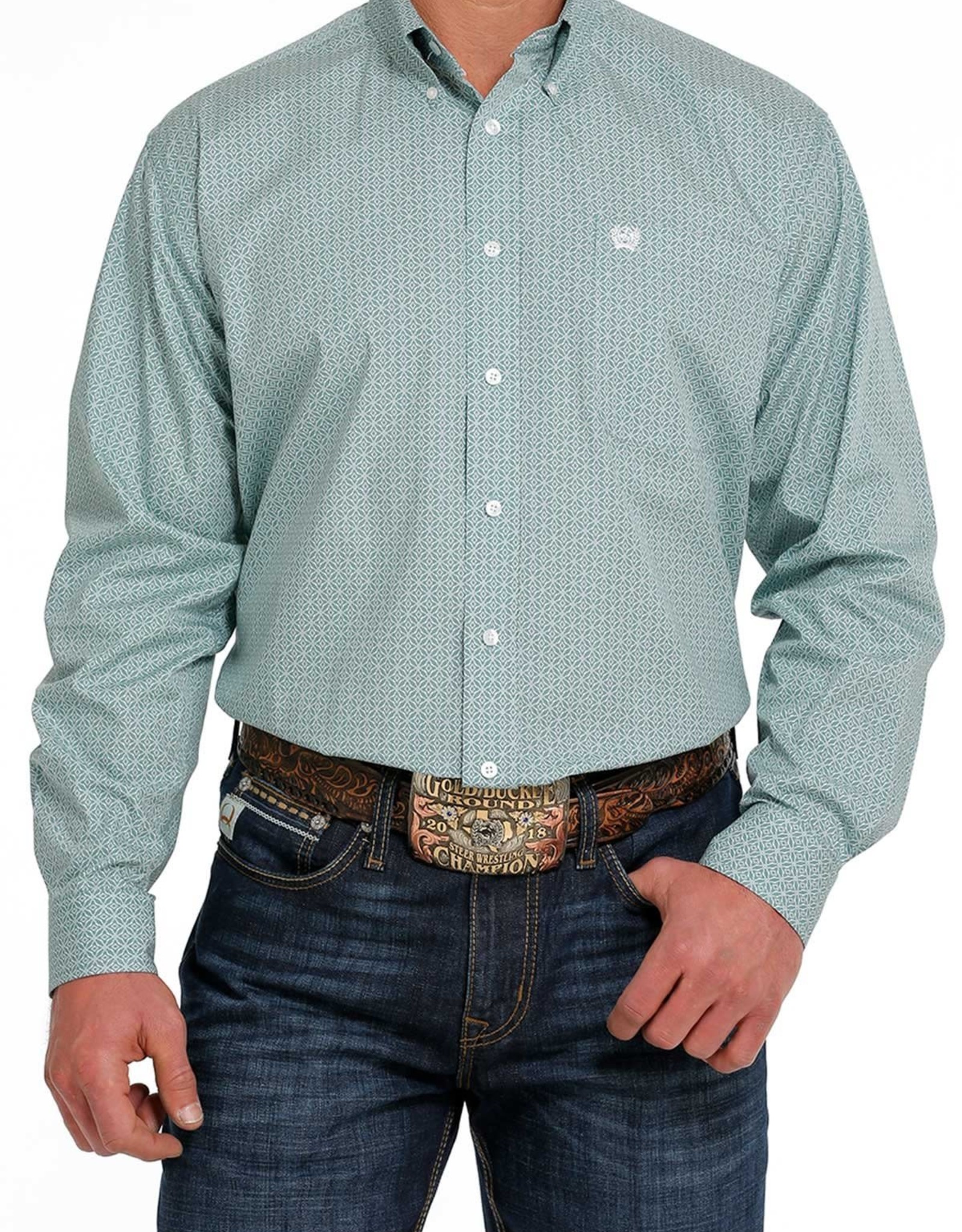 Cinch Mens Cinch Long Sleeve Slate Blue Print Western Button Shirt