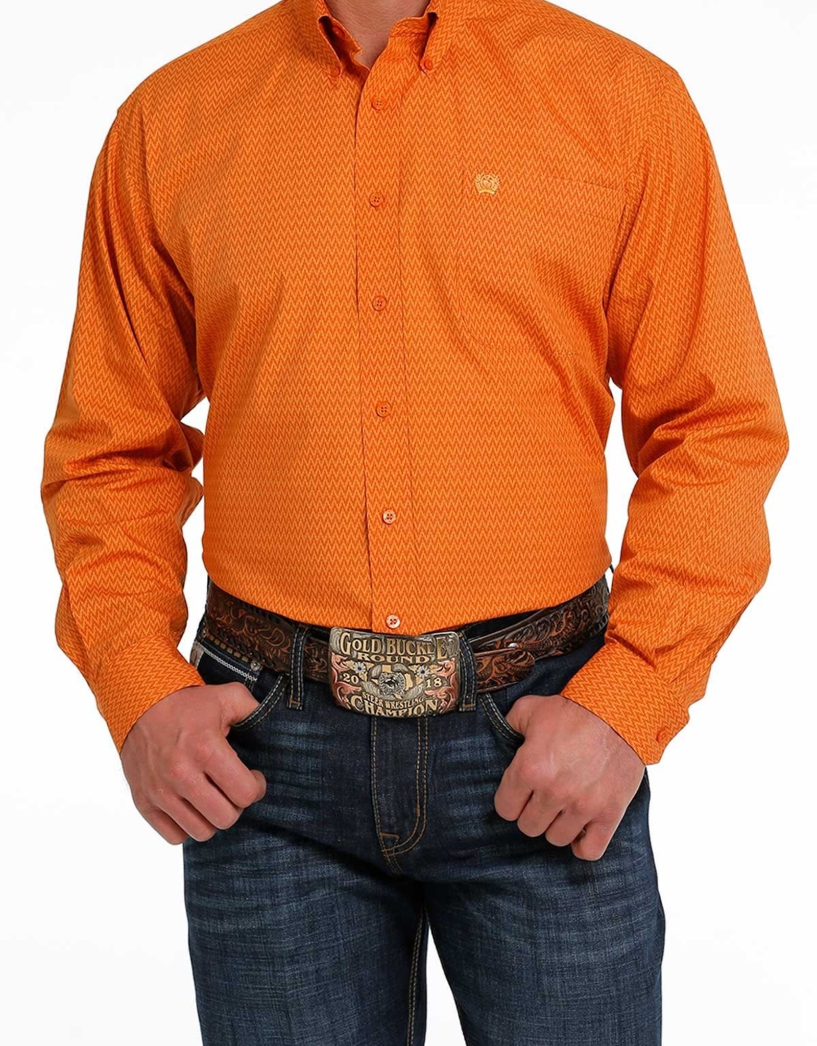 Cinch Mens Cinch Orange Chevron Long Sleeve Print Western Button Shirt