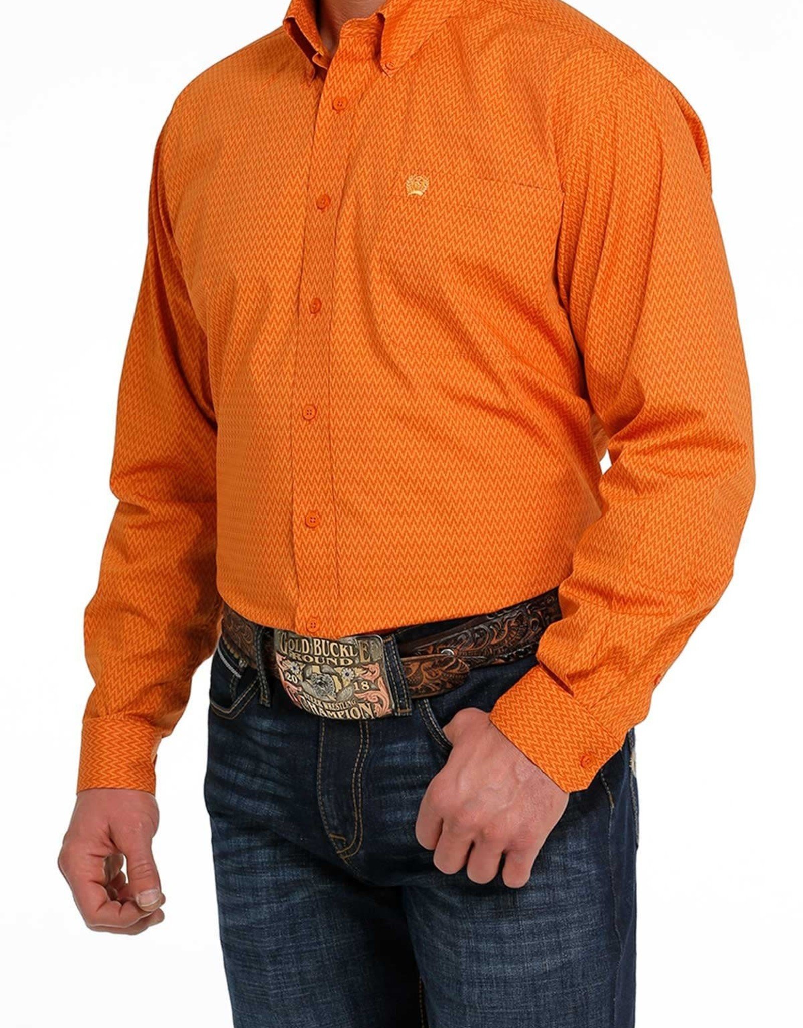 Cinch Mens Cinch Orange Chevron Long Sleeve Print Western Button Shirt