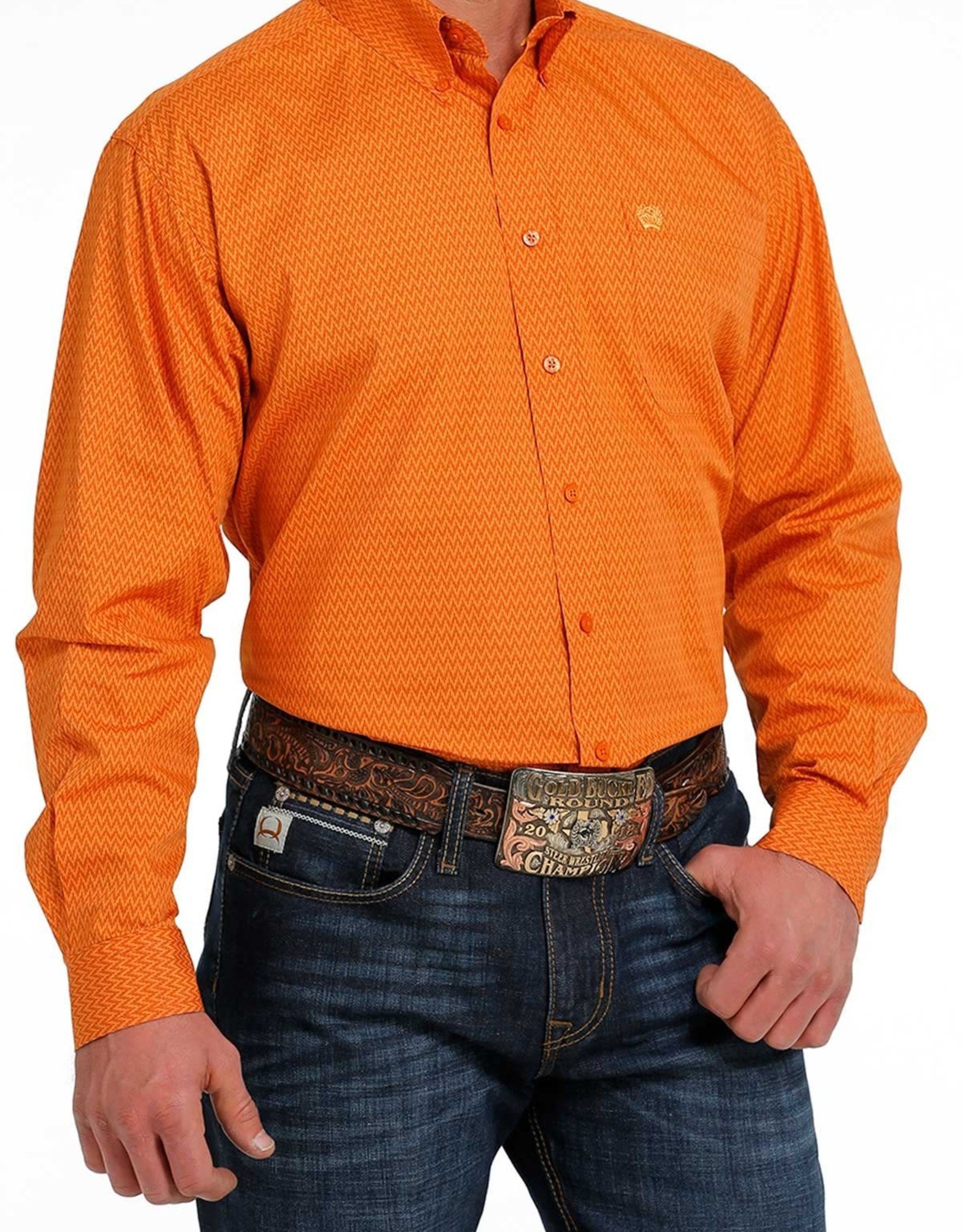 Mens Cinch Long Sleeve Button Down Orange Print - Cowpokes Western Shop