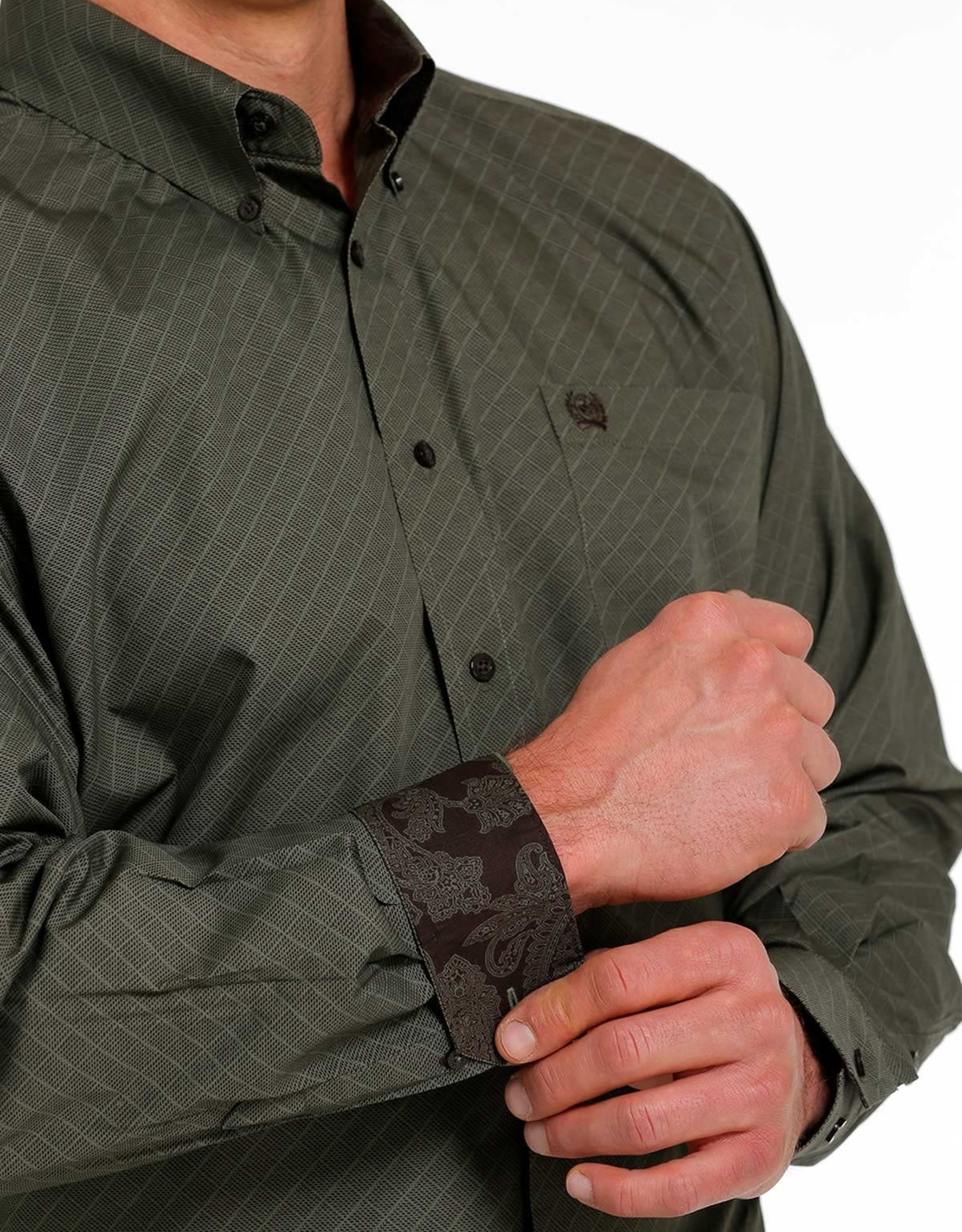 Cinch Mens Cinch Olive Chocolate Long Sleeve Print Western Button Shirt