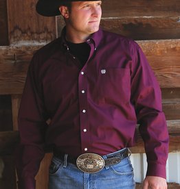 Cinch Cinch Long Sleeve Solid Burgundy Button Down Western  Shirt