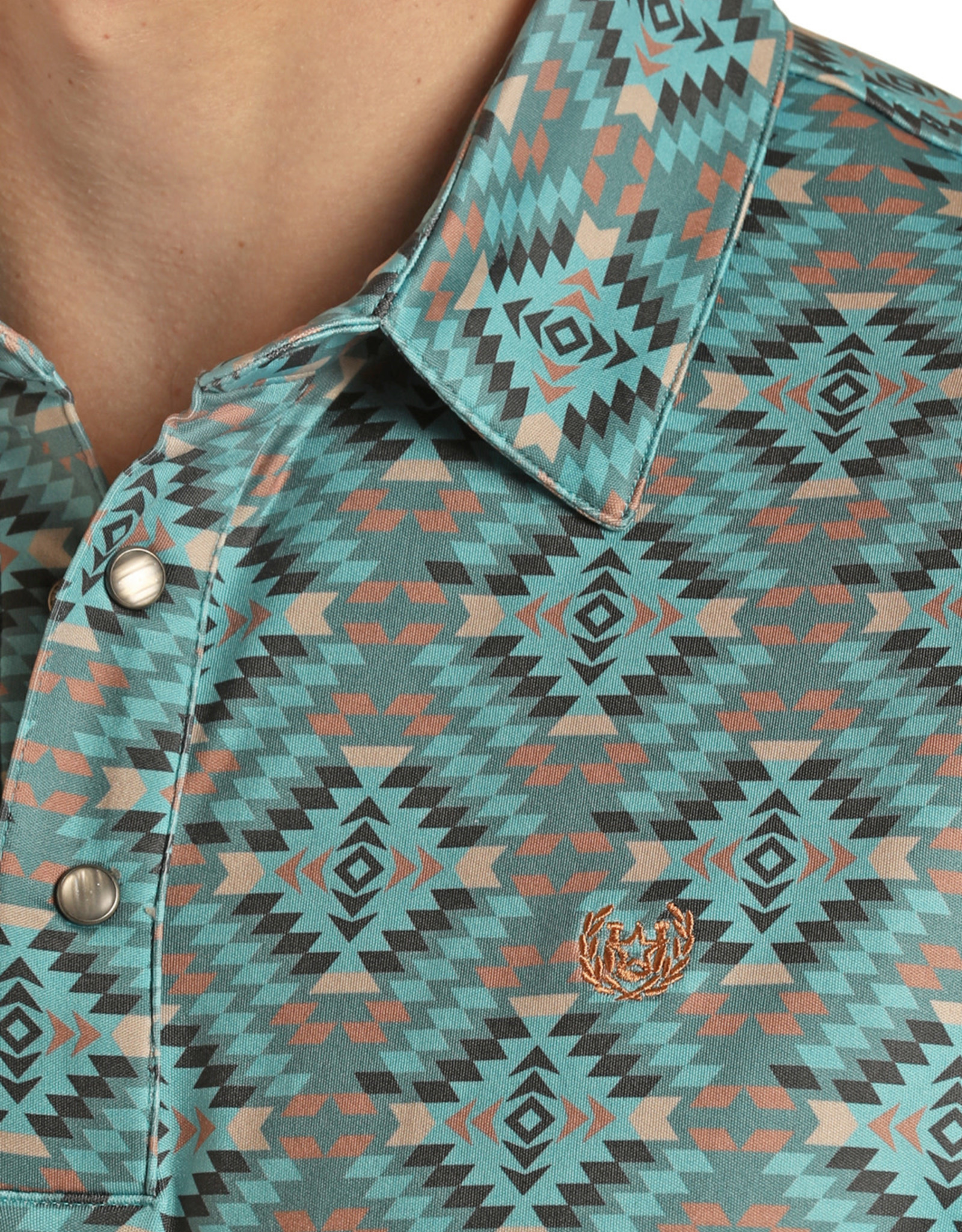 Mens Panhandle  Performance Turquoise Aztec Western Short Sleeve Polo Shirt