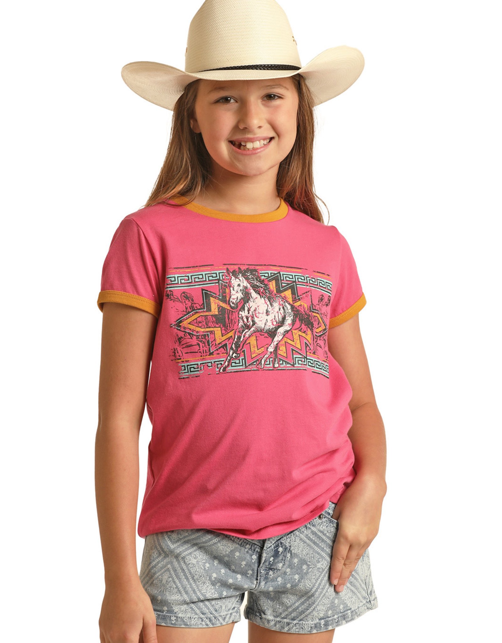 Girls Rock & Roll Pink Aztec Horse Print Short Sleeve T Shirt