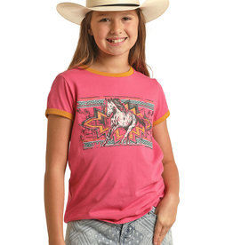 Girls Rock & Roll Pink Aztec Horse Print Short Sleeve T Shirt