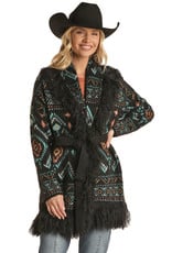 Womens Black Aztec Cardigan Sweater