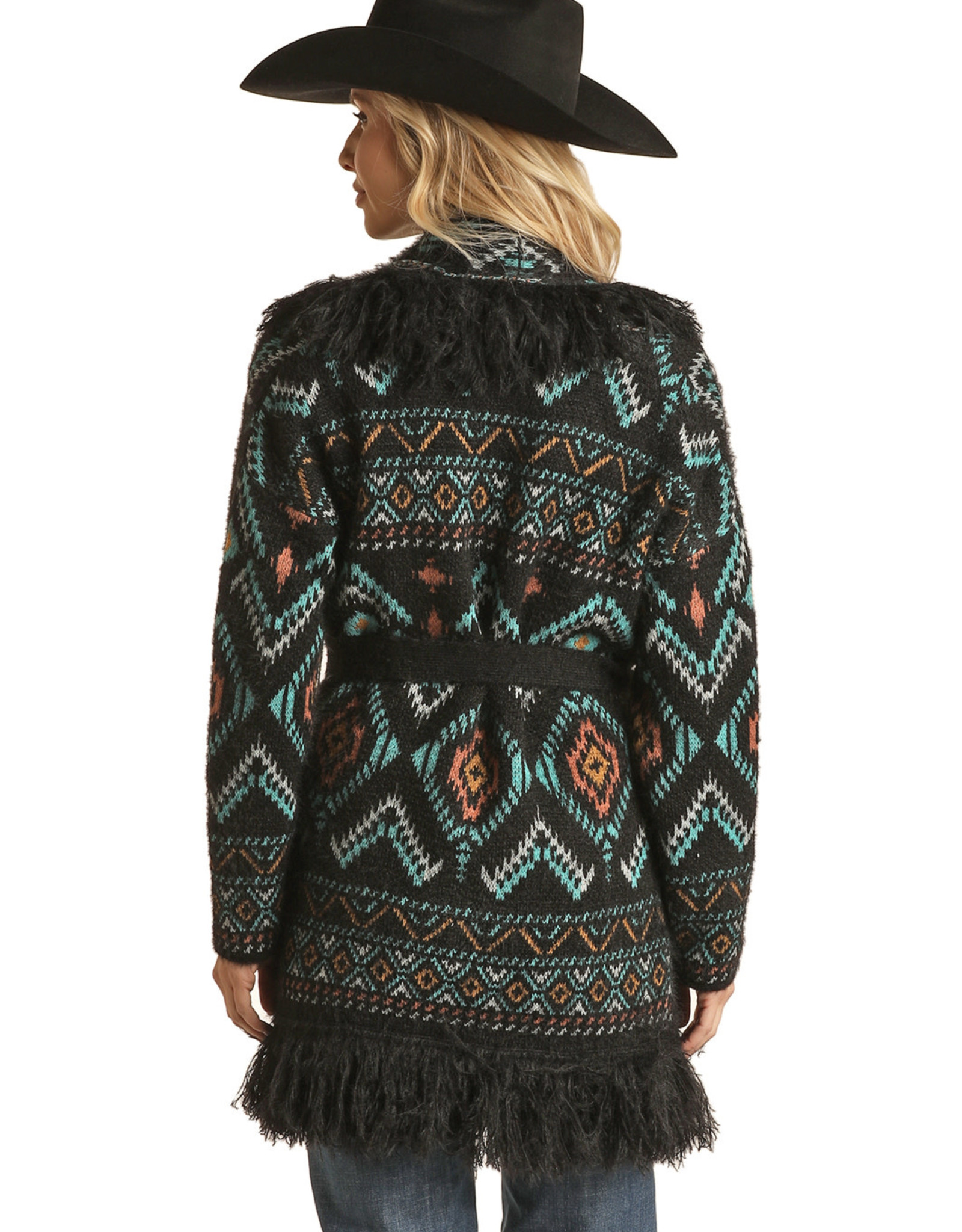 Womens Black Aztec Cardigan Sweater