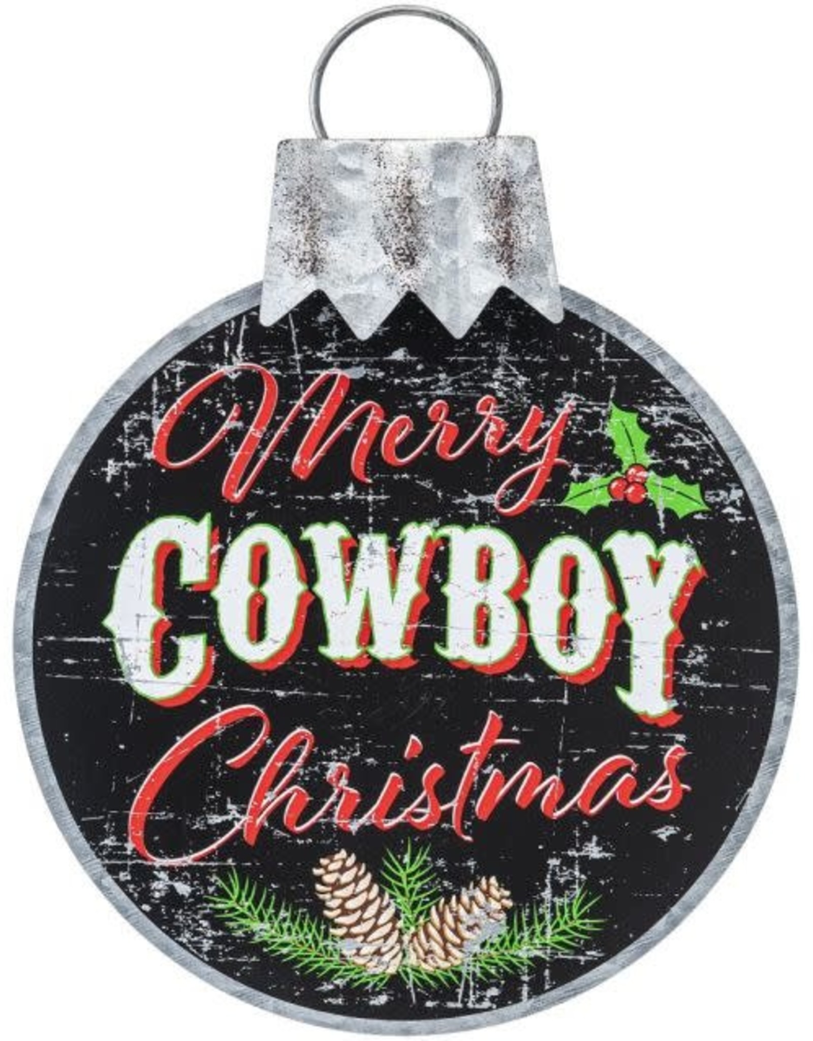 Metal Merry Cowboy Christmas Sign