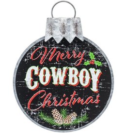 Metal Merry Cowboy Christmas Sign