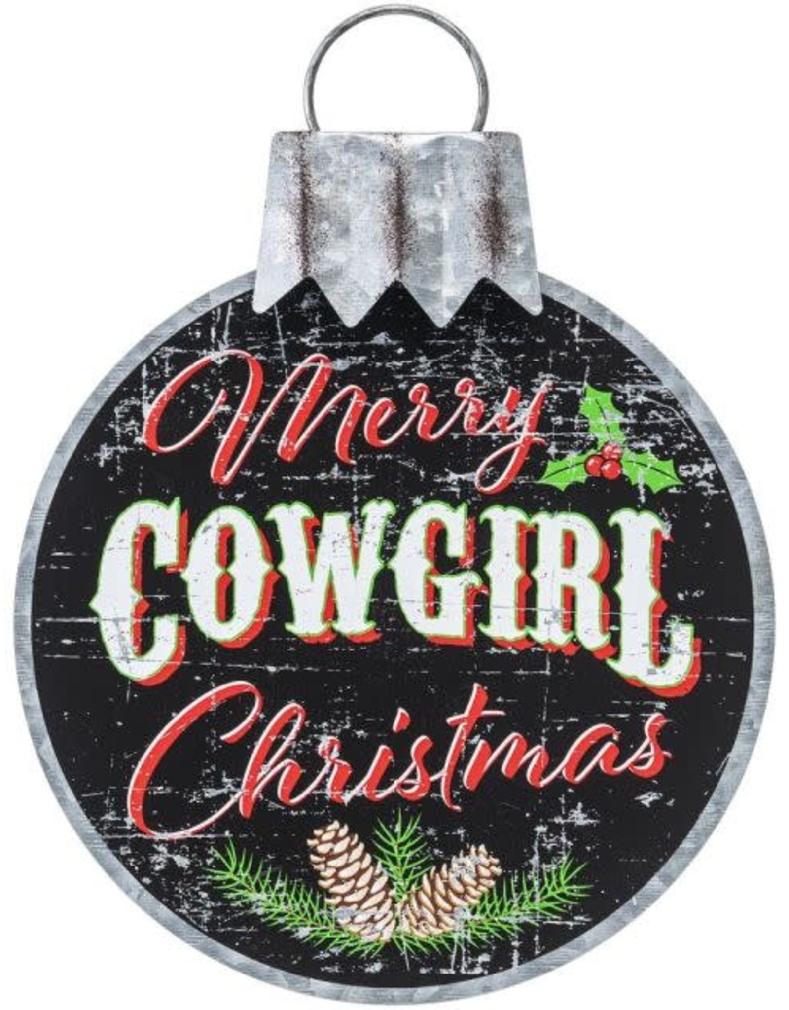 Metal Merry Cowgirl Christmas Sign