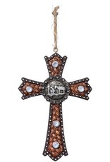Resin Basket Weaved Cross with Praying Cowboy Concho Ornament