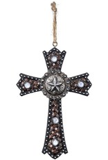 Resin Basket Weaved Cross with Star Concho Ornament