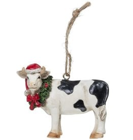 Resin Holstein Cow With Christmas Wreath