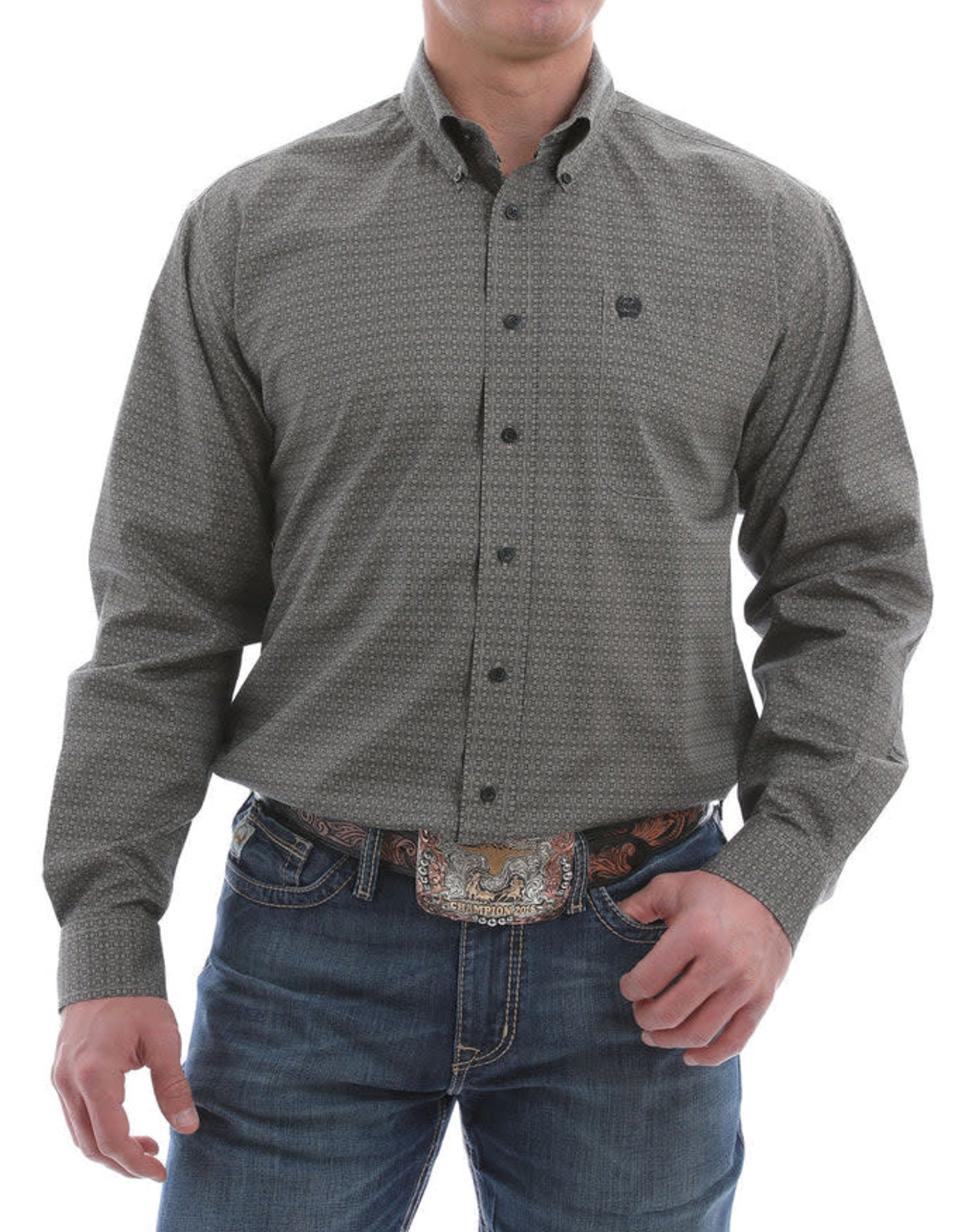 Cinch Mens Cinch Black and Tan Print Long Sleeve Button Western Shirt