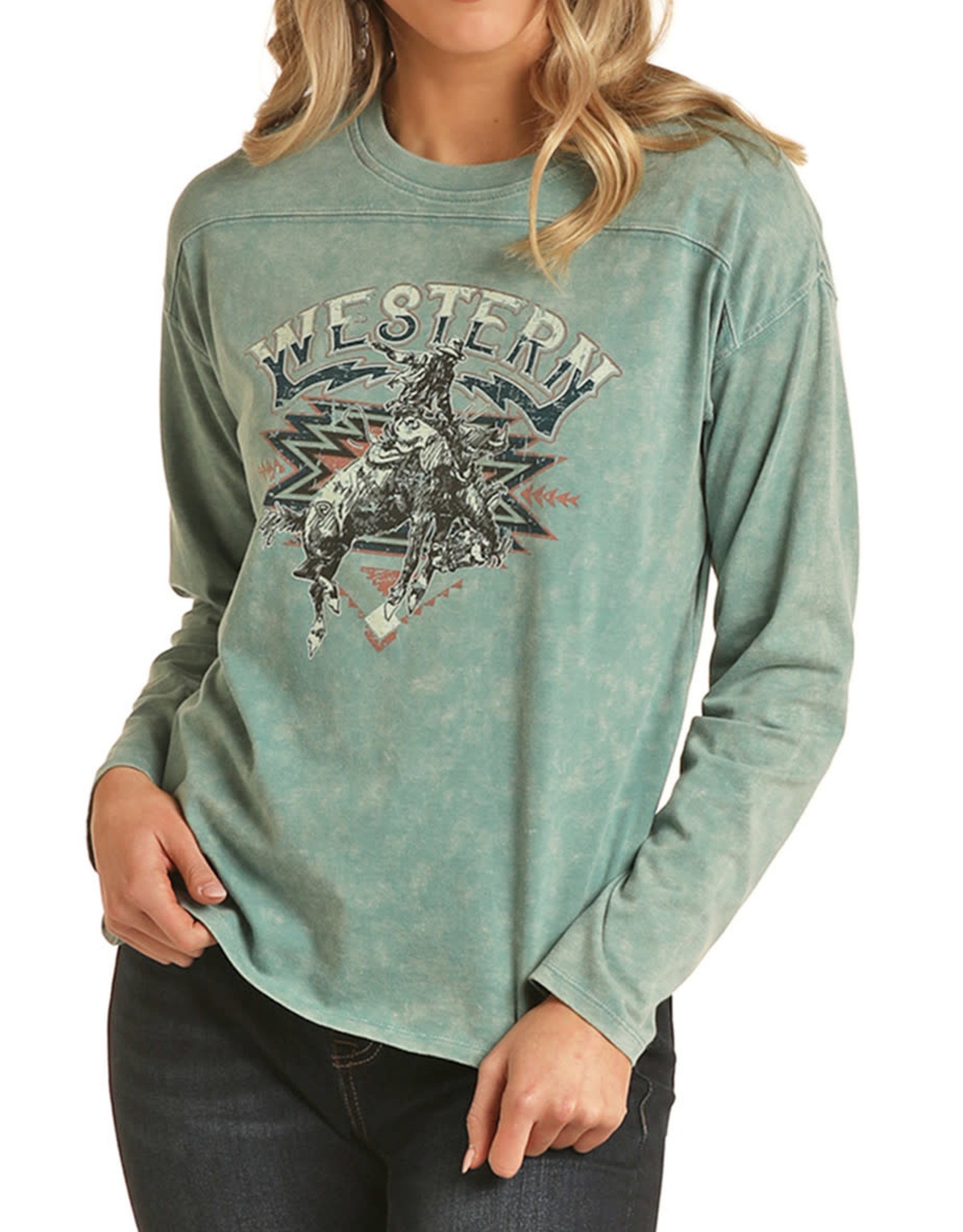 Women's Bucking Bronc Print Long Sleeve Raglan Tee