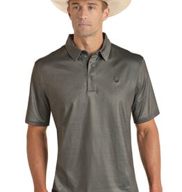Mens Panhandle  Performance Charcoal Geo Western Short Sleeve Polo Shirt