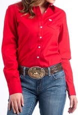 Cinch Womens Cinch  Solid Red Long Sleeve Button Down Western Arena Shirt