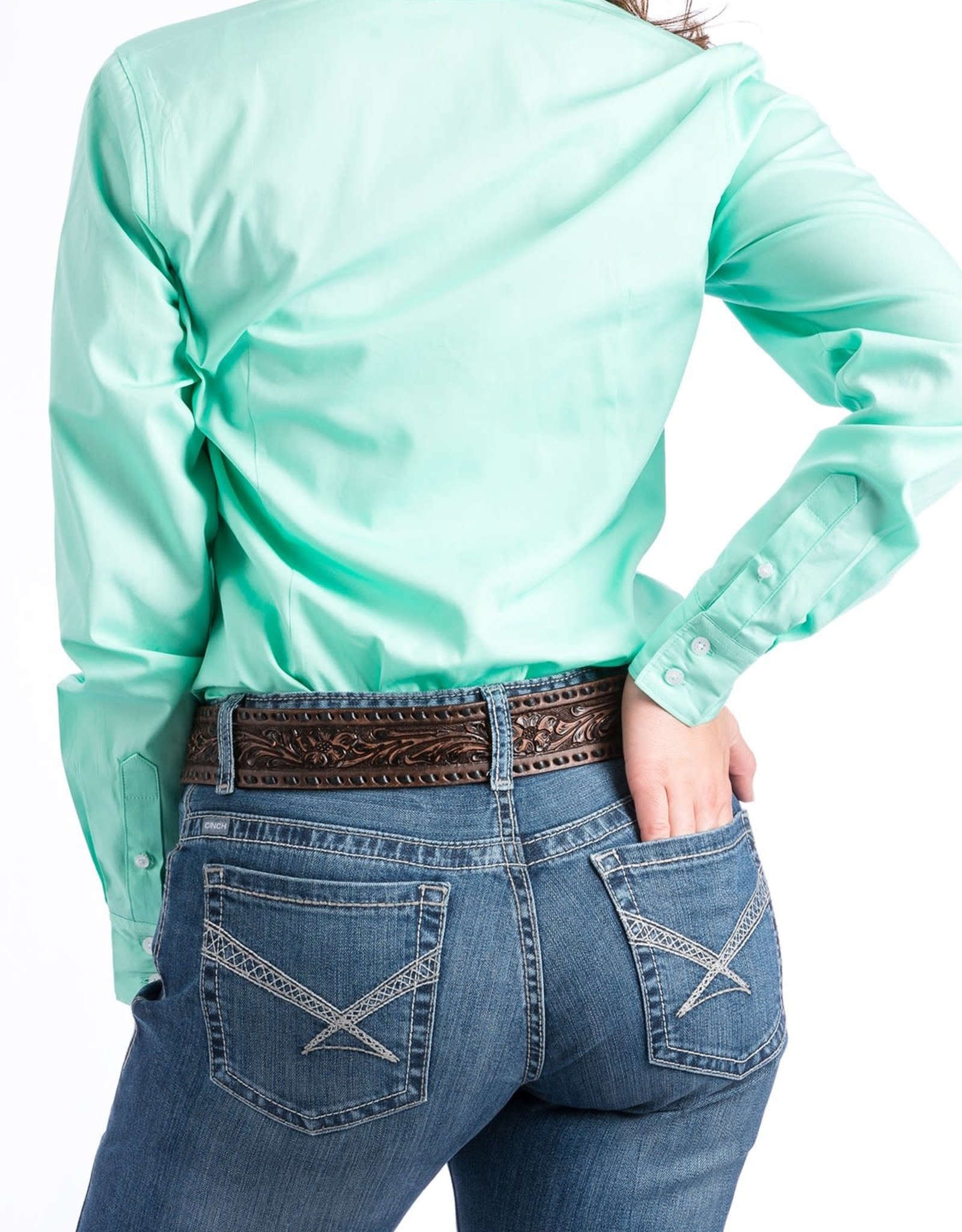Cinch Womens Cinch Solid Mint Green Long Sleeve Button Down Western Arena Shirt