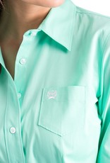 Cinch Womens Cinch Solid Mint Green Long Sleeve Button Down Western Arena Shirt