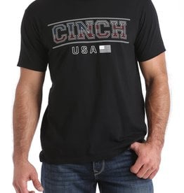 Cinch Mens Cinch Short Sleeve Black Stars And Stripes Logo Front Screen Print T Shirt