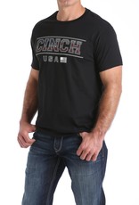 Cinch Mens Cinch Short Sleeve Black Stars And Stripes Logo Front Screen Print T Shirt