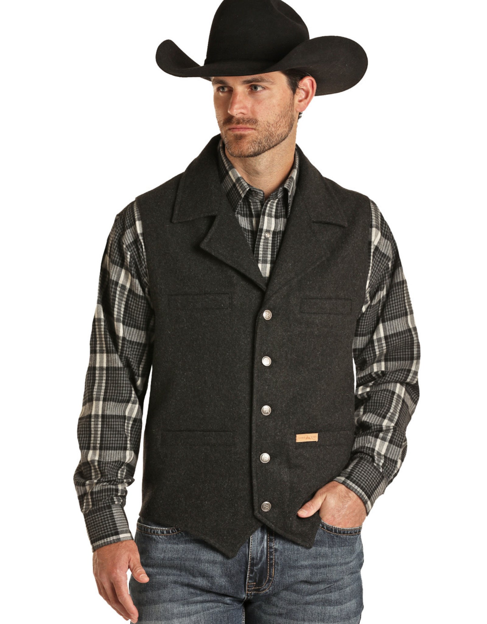 Mens Powder River Black Wool Vest Cowpokes Western Shop