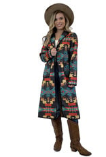 Womens Long Black  Southwest Aztec Duster Jacket