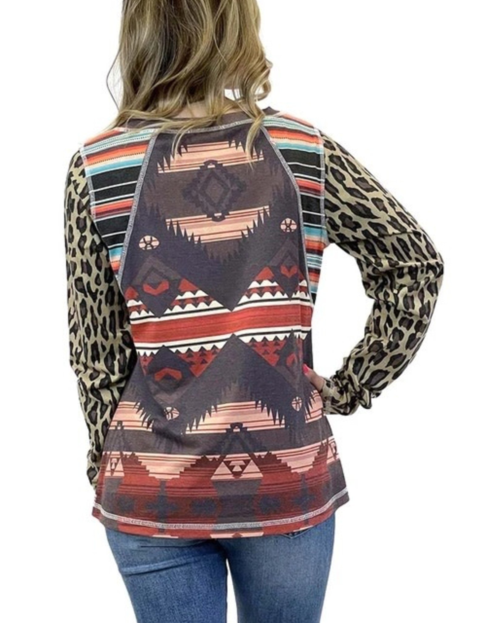 Womens Leopard Long Sleeve Aztec Serape  Shirt