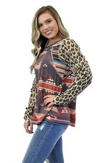 Womens Leopard Long Sleeve Aztec Serape  Shirt