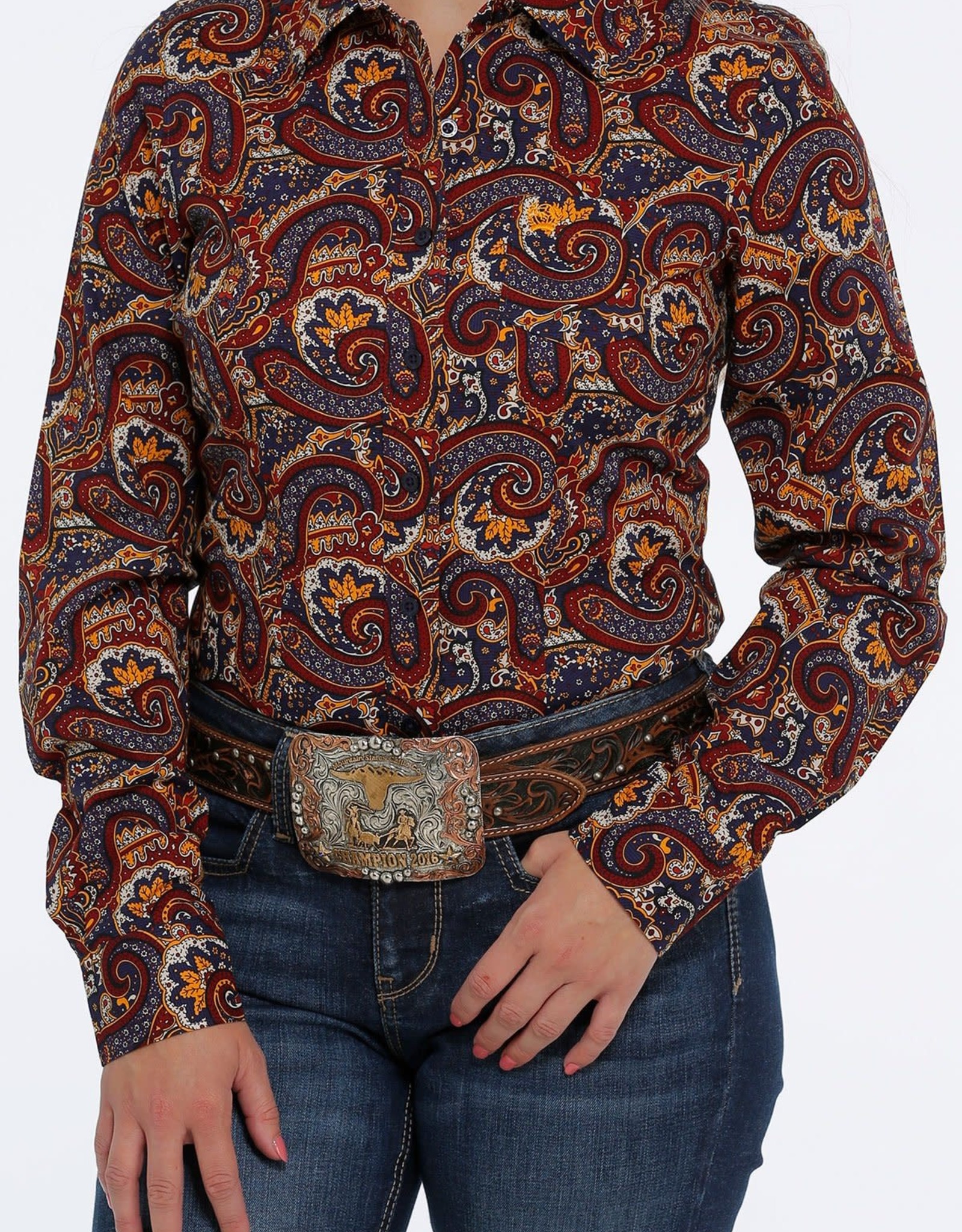 Cinch Cinch Womens Purple Brick Paisley Print Long Sleeve Button Down Western Shirt