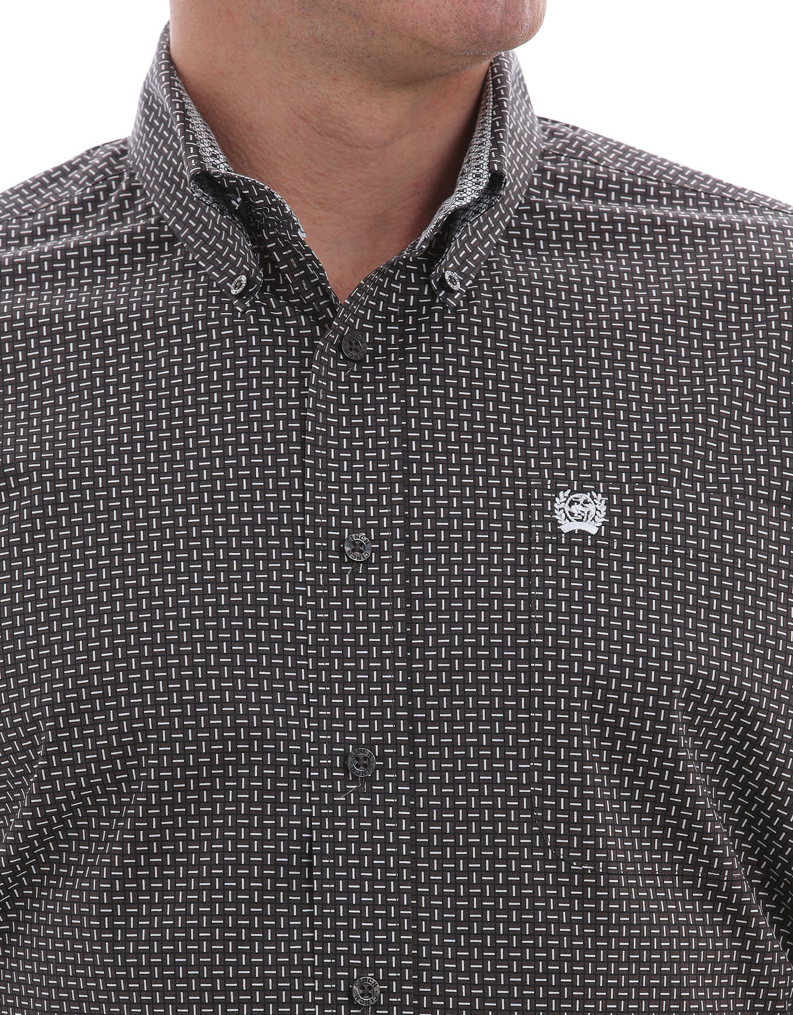 Cinch Mens Cinch Stretch Long Sleeve Button Brown Mini Square Print Shirt