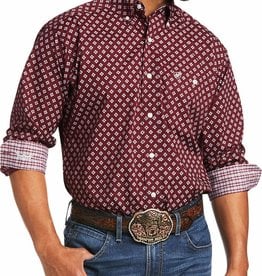 Ariat Mens Ariat Relentless Burgundy Print Stretch  Long Sleeve Button Western Shirt