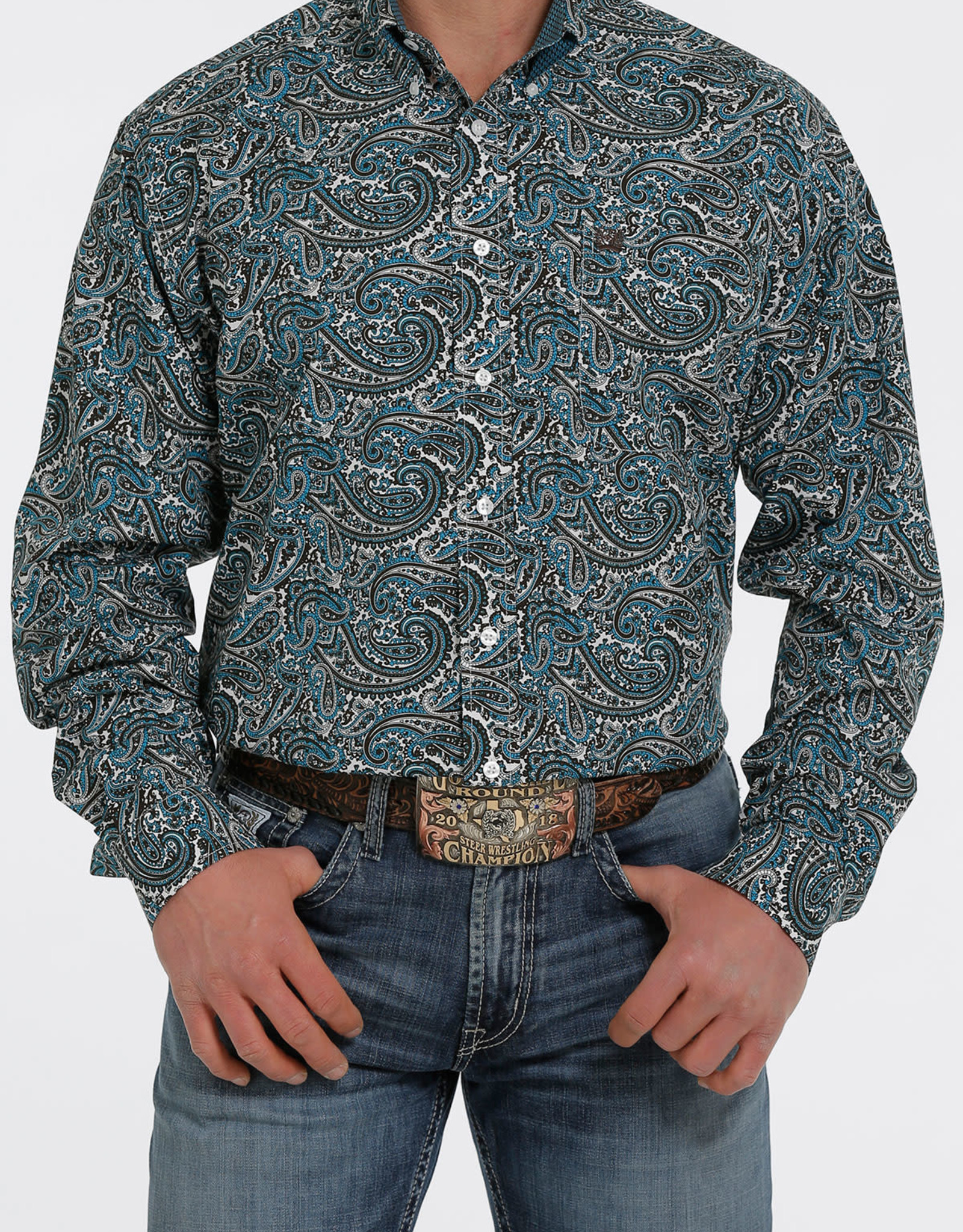 Cinch Mens Cinch Long Sleeve Turquoise Chocolate Paisley Western Button Shirt