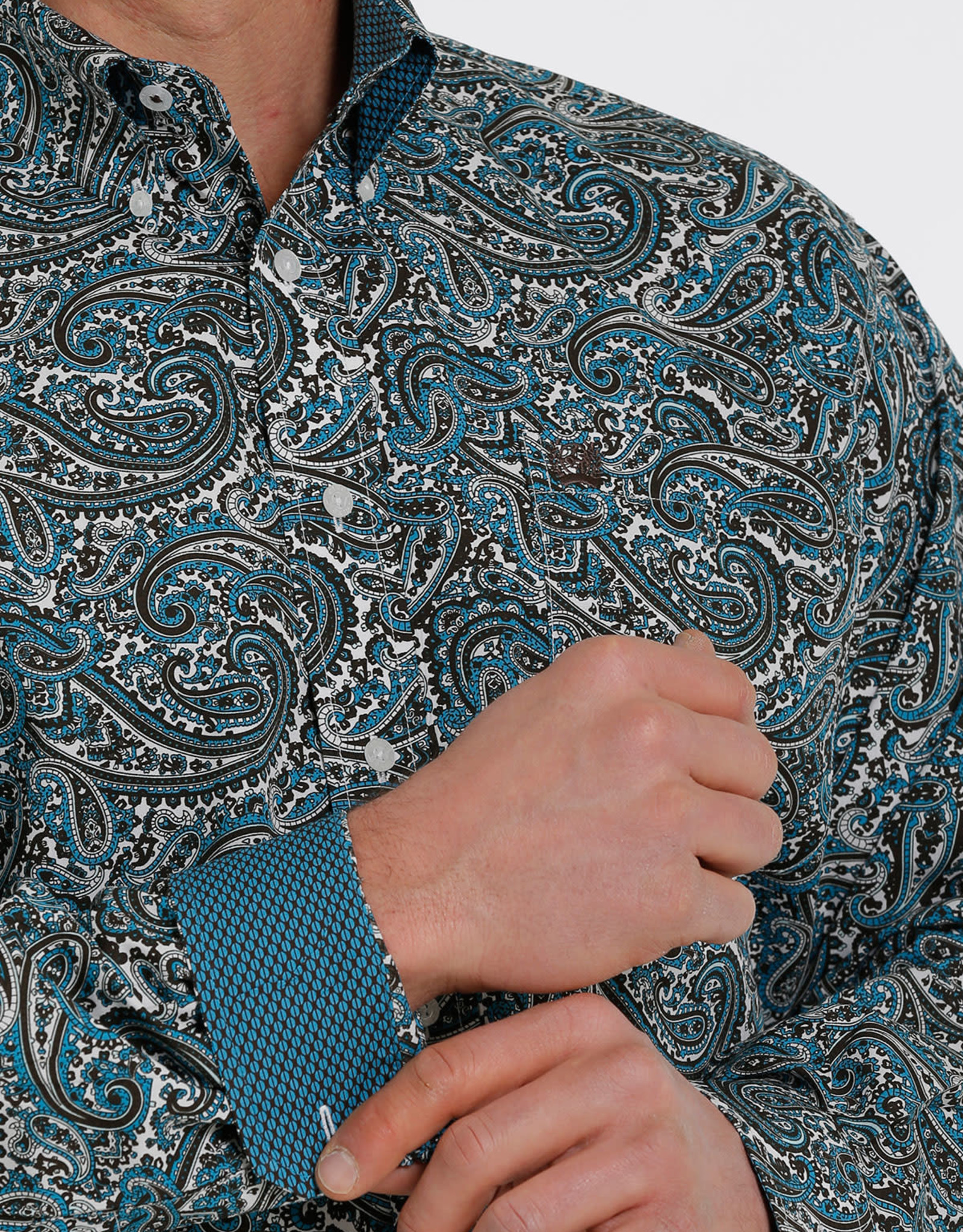 Cinch Mens Cinch Long Sleeve Turquoise Chocolate Paisley Western Button Shirt