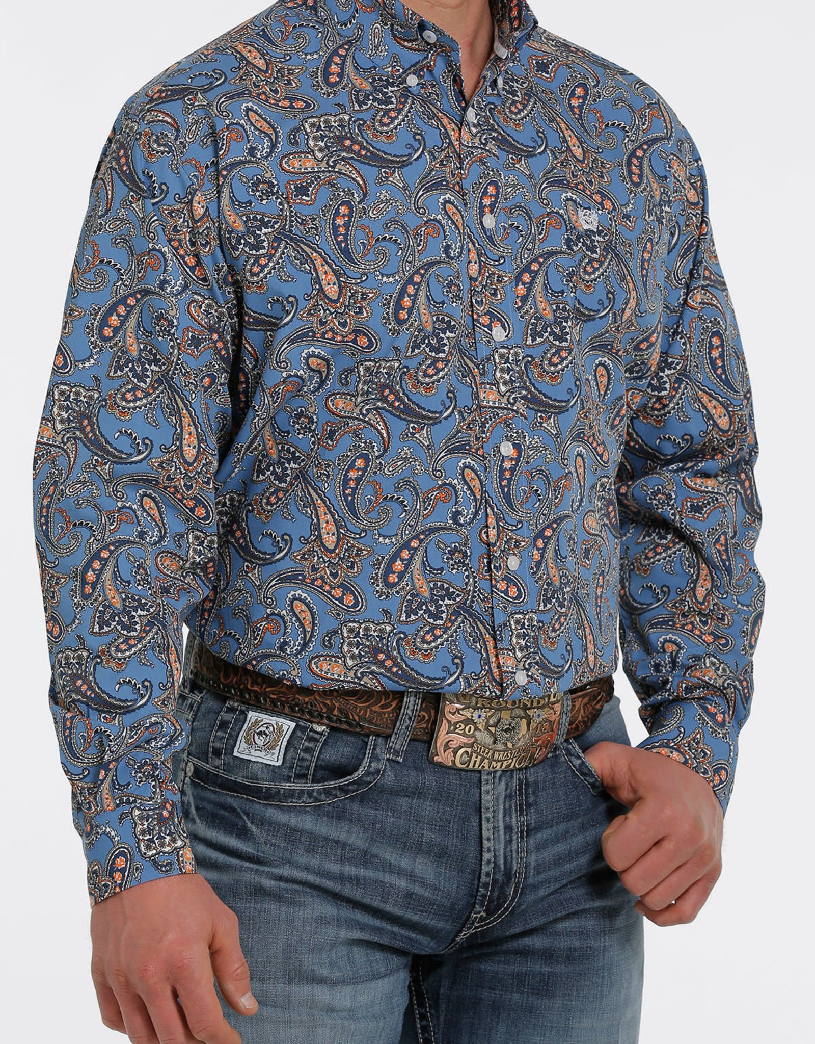 Cinch Mens Cinch Long Sleeve Blue Paisley Print Western Button Shirt