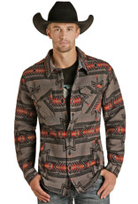 Mens Rock N Roll Black Aztec Western Snap Shacket