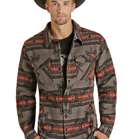 Mens Rock N Roll Black Aztec Western Snap Shacket