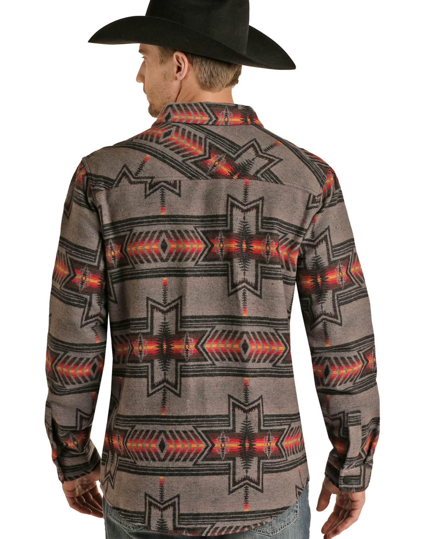 Mens Rock N Roll Black Aztec Western Snap Shacket