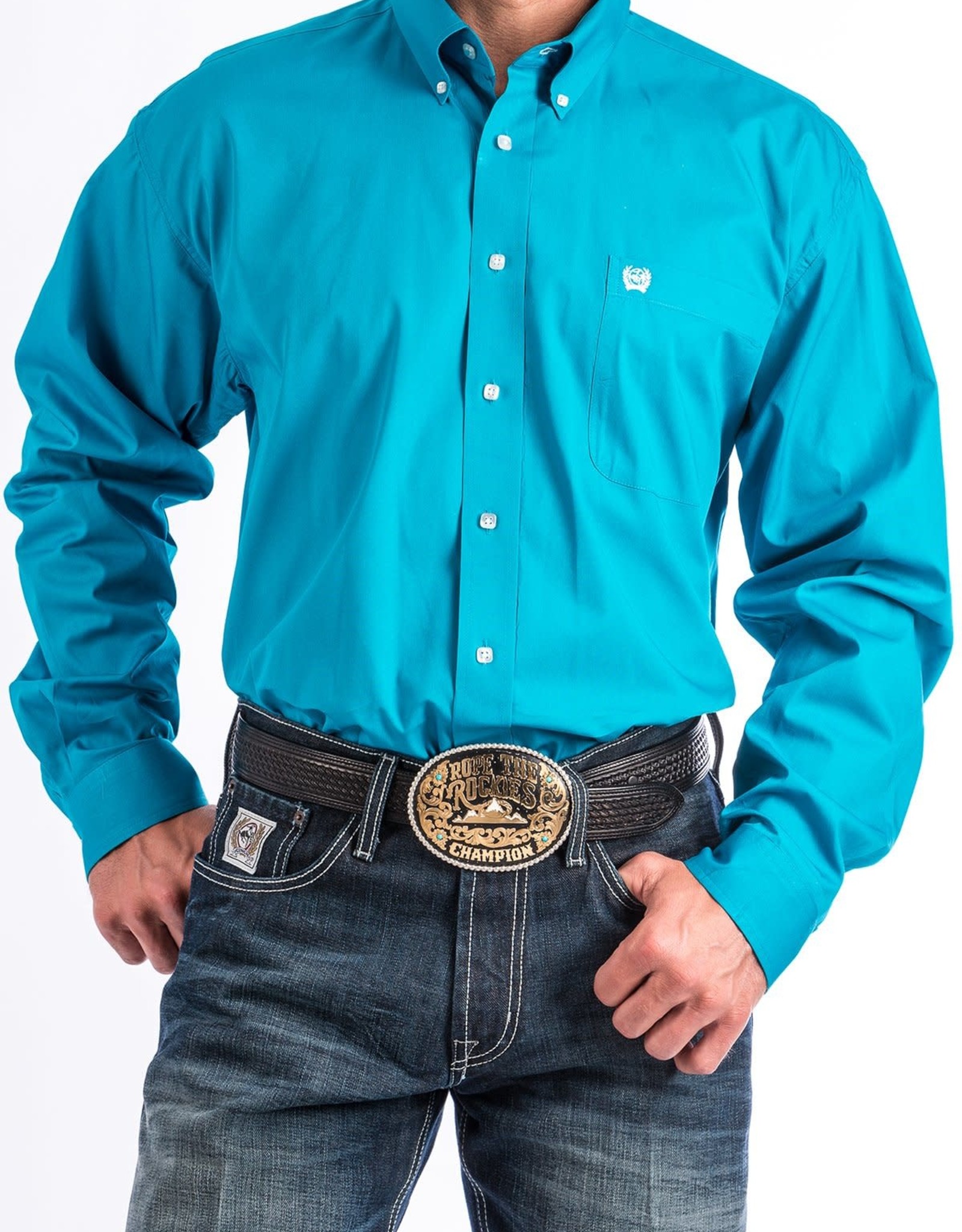 Cinch Cinch Solid Teal Long Sleeve Western Button Down Shirt XS - 3X