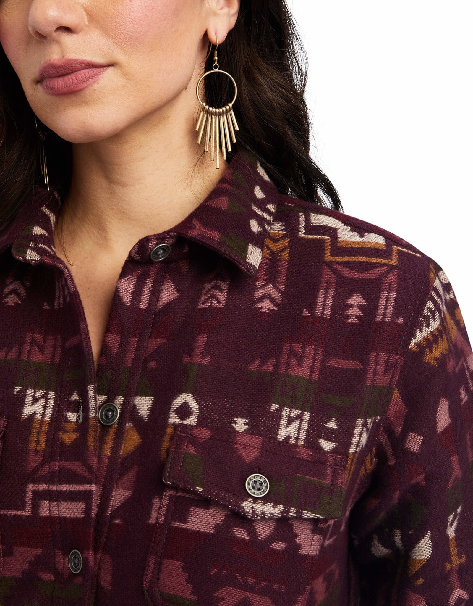 Ariat Ariat Womens Quilted Burgundy Aztec Shacket Shirt Jacket