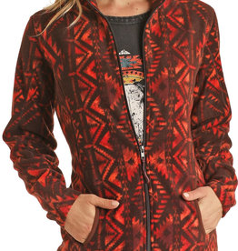 Womens Powder River Red Orange Aztec Fleece Zipper Jacket