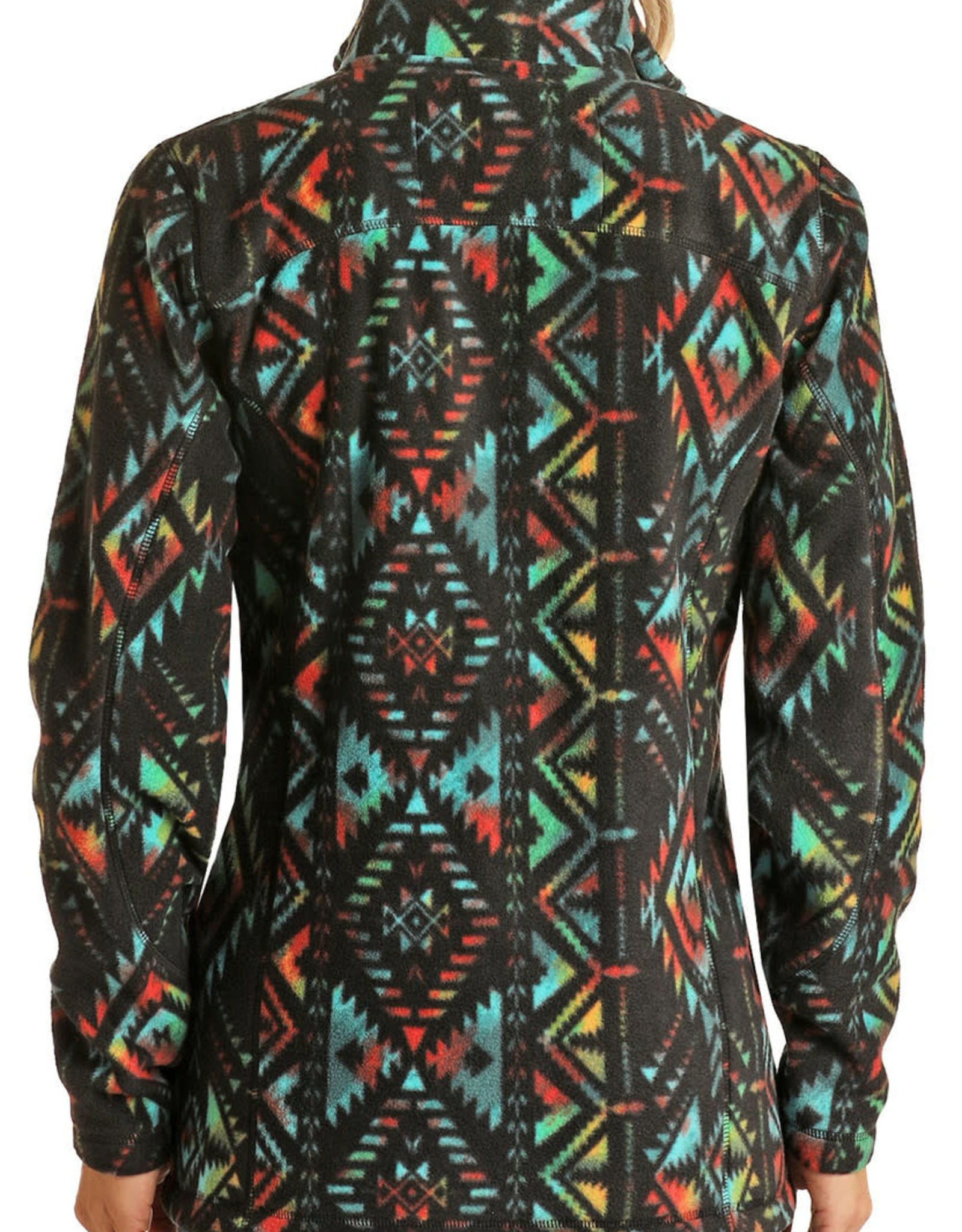 Womens Powder River Black Multi Color Aztec Full Zip Fleece Jacket