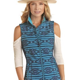 Womens Powder River  Navy Blue Aztec Softshell Vest