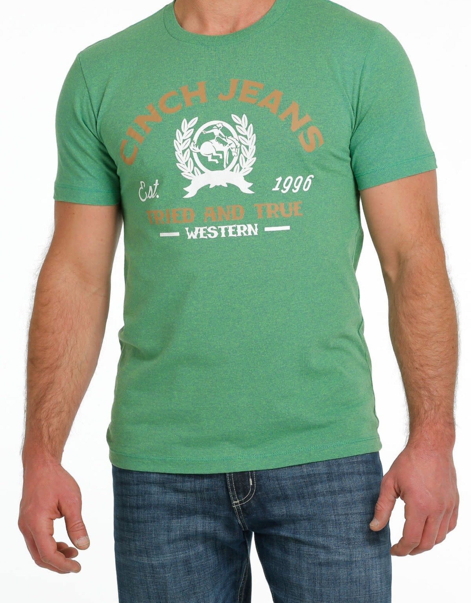 Cinch Mens Cinch Short Sleeve Heather Green Tried And True Screen Print T Shirt