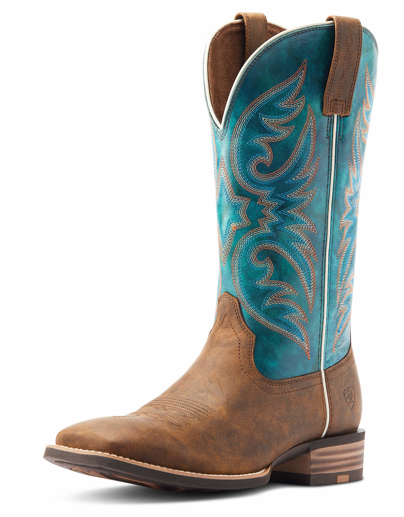 Ariat Mens Ariat Wide Square Toe Brown Teal Ricochet Western Cowboy Boot