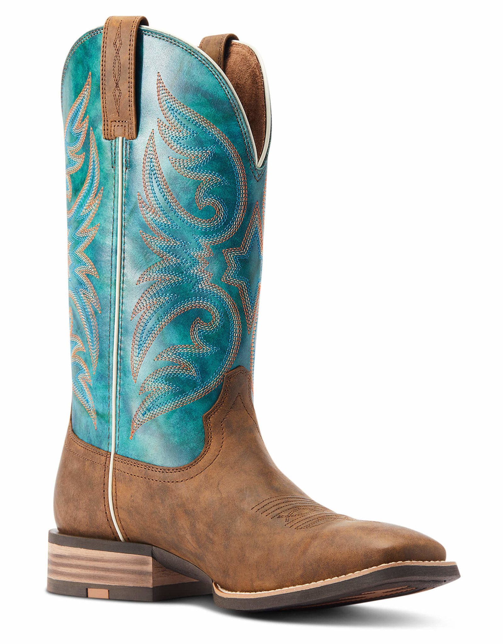 Ariat Mens Ariat Wide Square Toe Brown Teal Ricochet Western Cowboy Boot