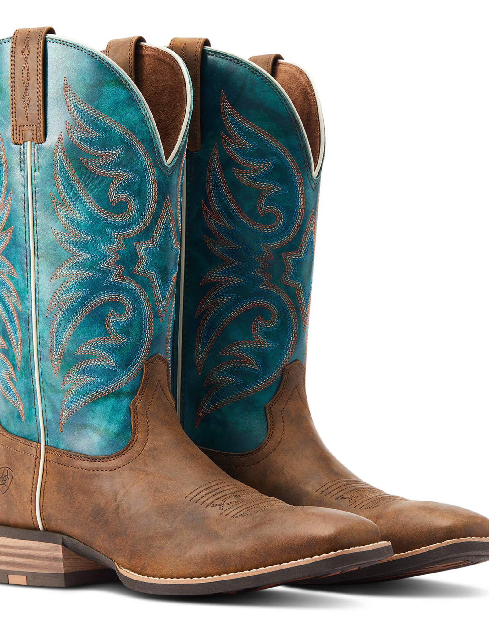 Ariat Mens Ariat Wide Square Toe Brown Teal Ricochet Western Cowboy Boot