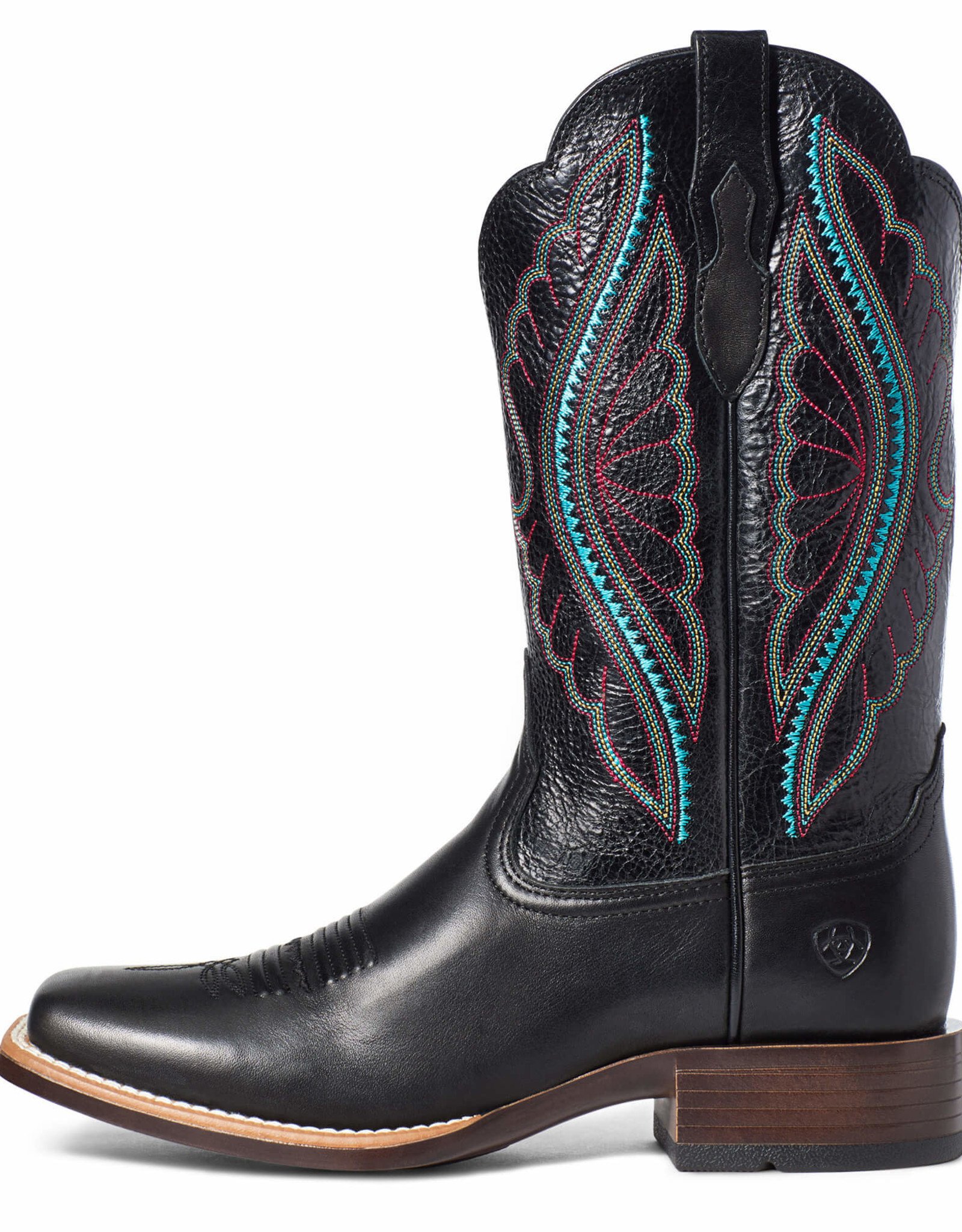 Ariat Womens Ariat Prime Time  Bantamweight Black Turquoise Embroidery Western  Cowboy Boot