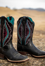 Ariat Womens Ariat Prime Time  Bantamweight Black Turquoise Embroidery Western  Cowboy Boot