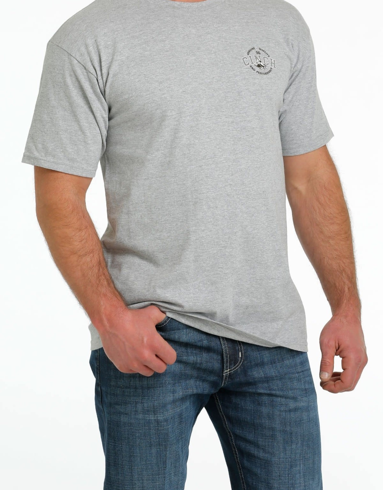 Cinch Mens Cinch Short Sleeve Heather Grey Genuine Quality Back Screen Print T Shirt